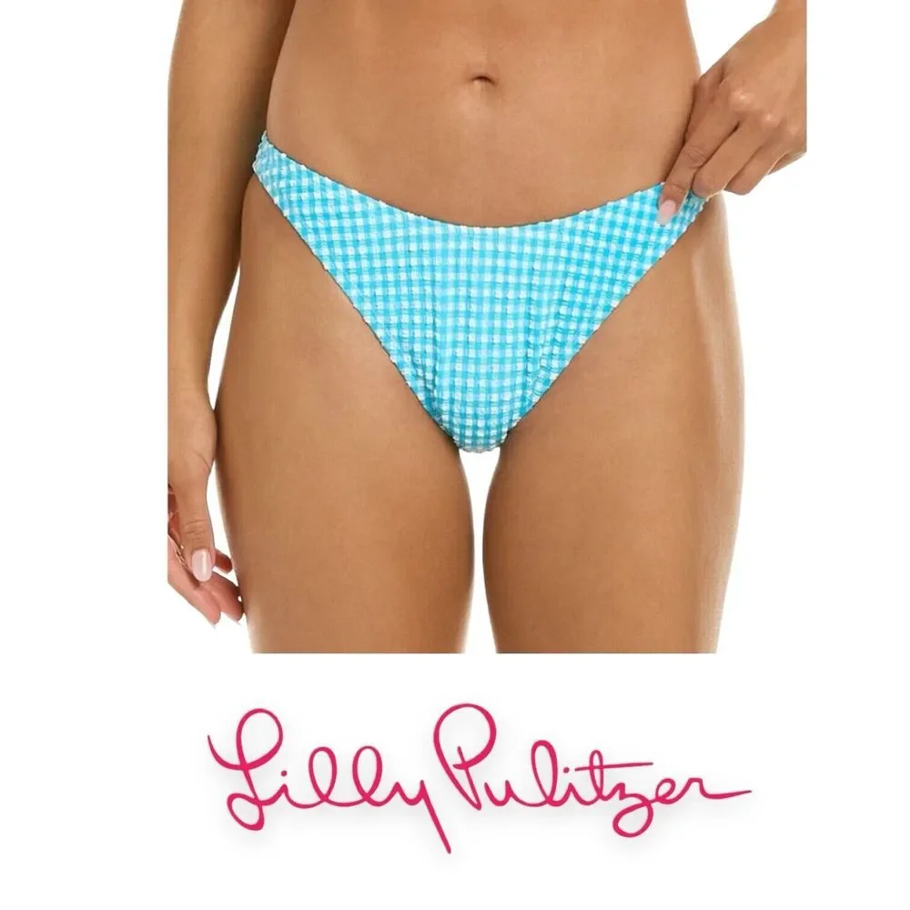 Lilly Pulitzer Pico High Cut Bikini Bottom Plaid Blue Size 4 Turquoise NWT‎ $78